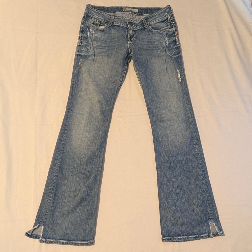 BKE Stella Bootcut Jeans Medium Wash Distressed Low Rise Slit Hem Women's 30